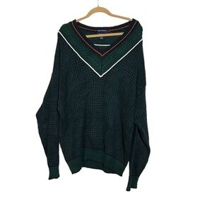 Vintage Gant 90’s V-Neck Sweater Hand Framed Green Navy Size XL Academia